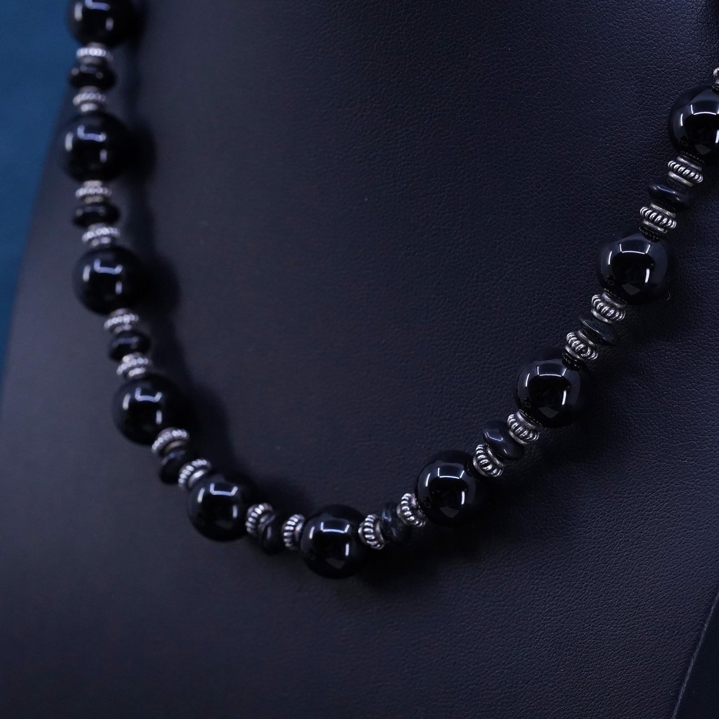 18”, Sterling silver handmade necklace, 925 toggle closure 12mm obsidian bead