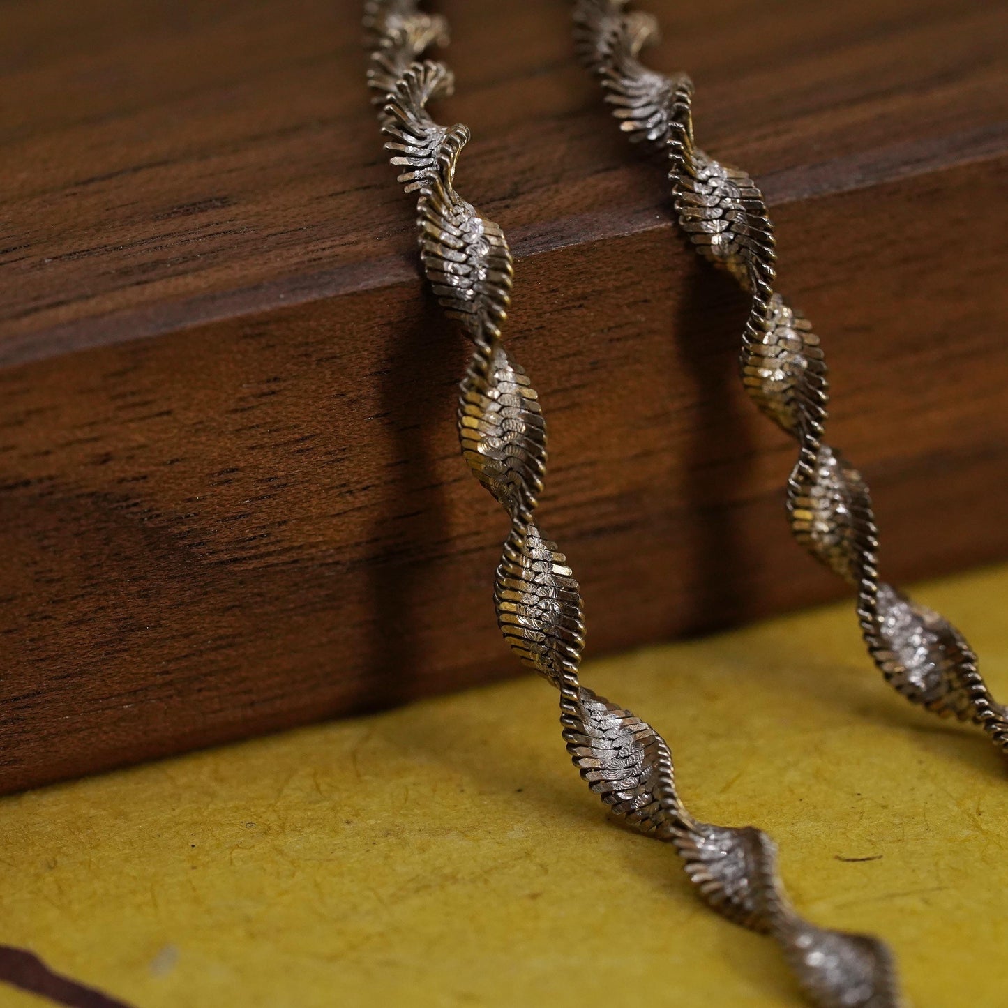 24" vermeil yellow gold Sterling silver necklace, 925 twisted herringbone chain