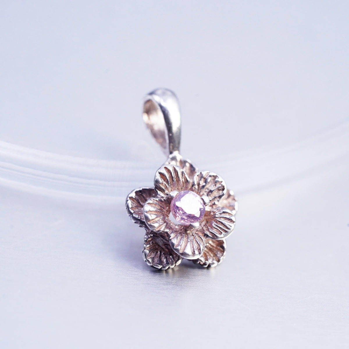 Sterling Silver Amethyst Flower Pendant, HONORA 925 Pink Floral Blossom Charm