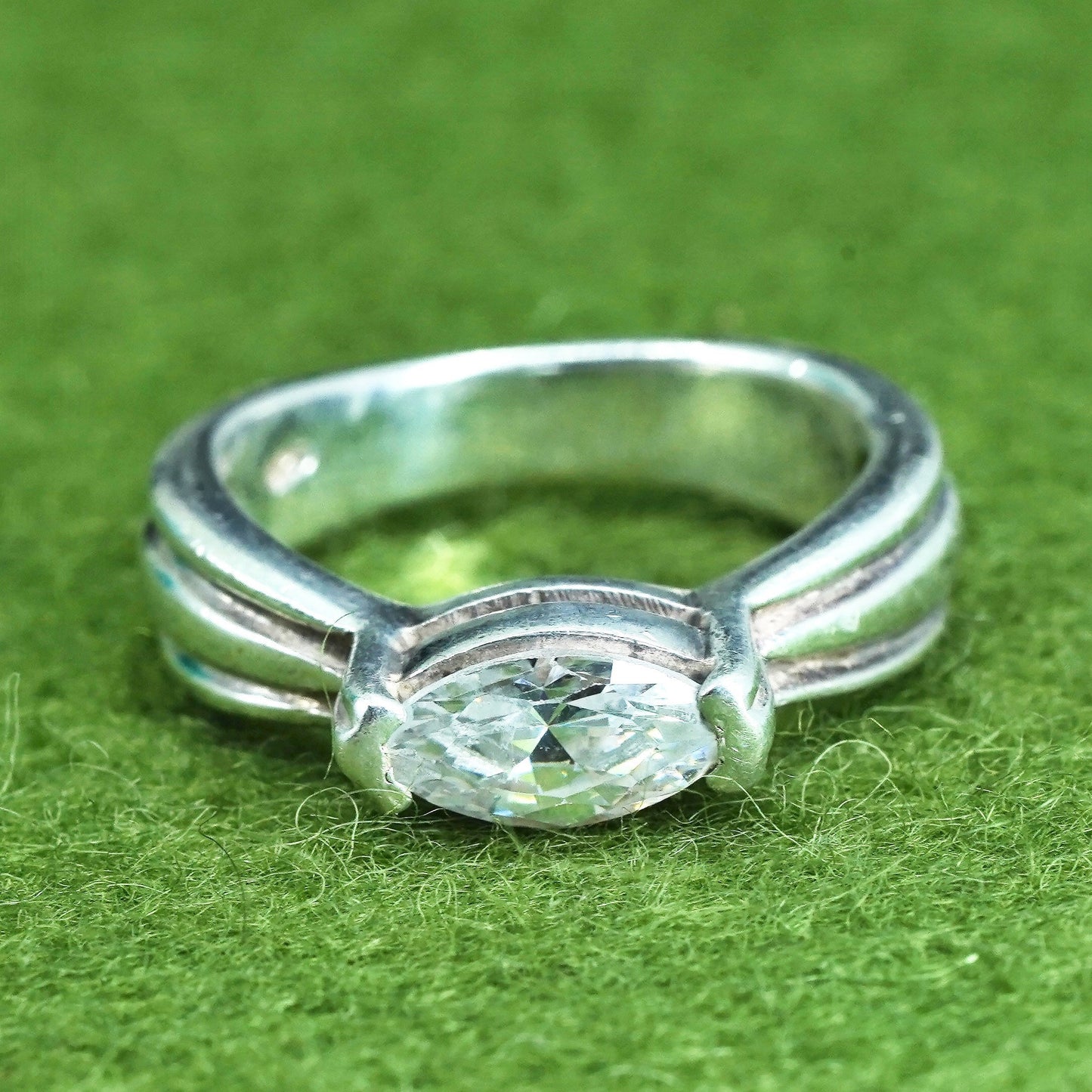 Size 7, sterling silver handmade ring, stamped 925, engagement band with cz