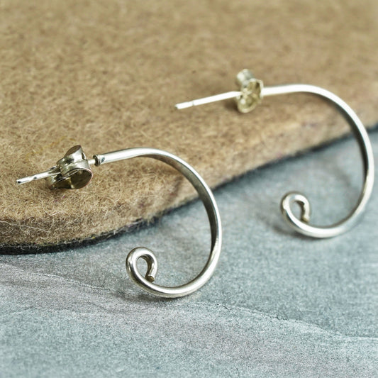 0.75”, vintage Sterling silver handmade earrings, modern 925 huggie studs