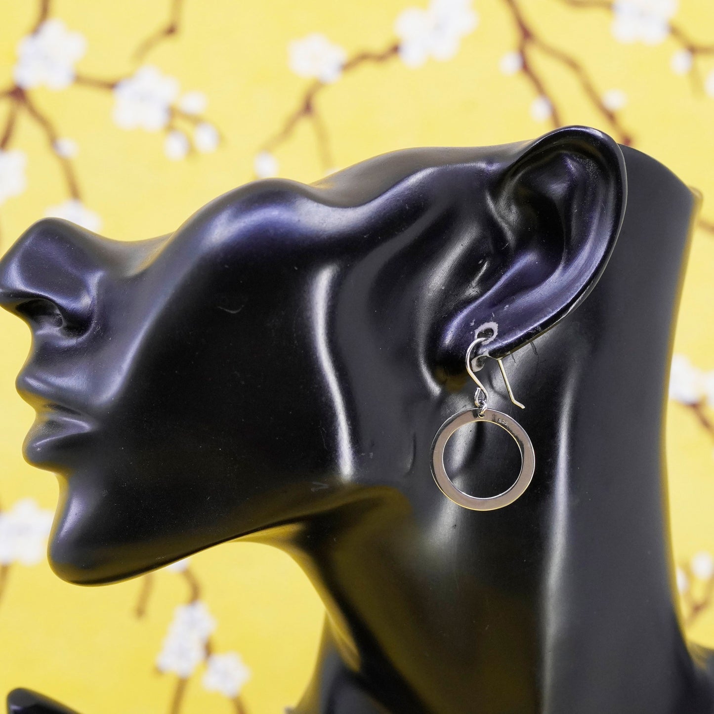 Vintage Sterling silver handmade earrings, 925 circles dangle