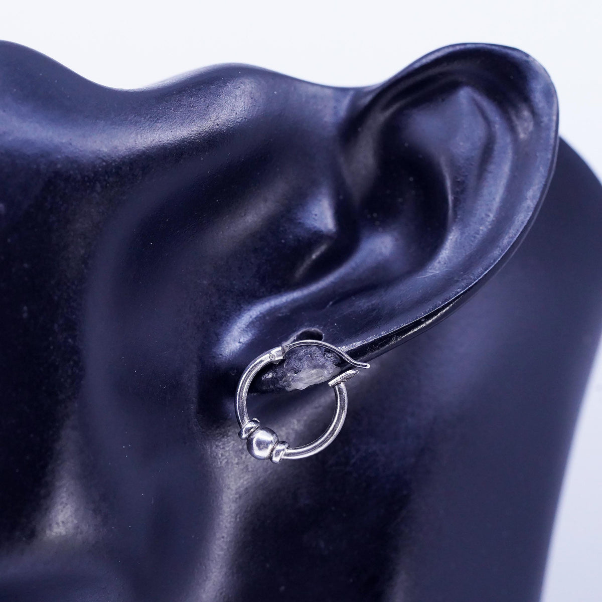0.5", vintage Sterling silver handmade earrings, 925 hoops with bead