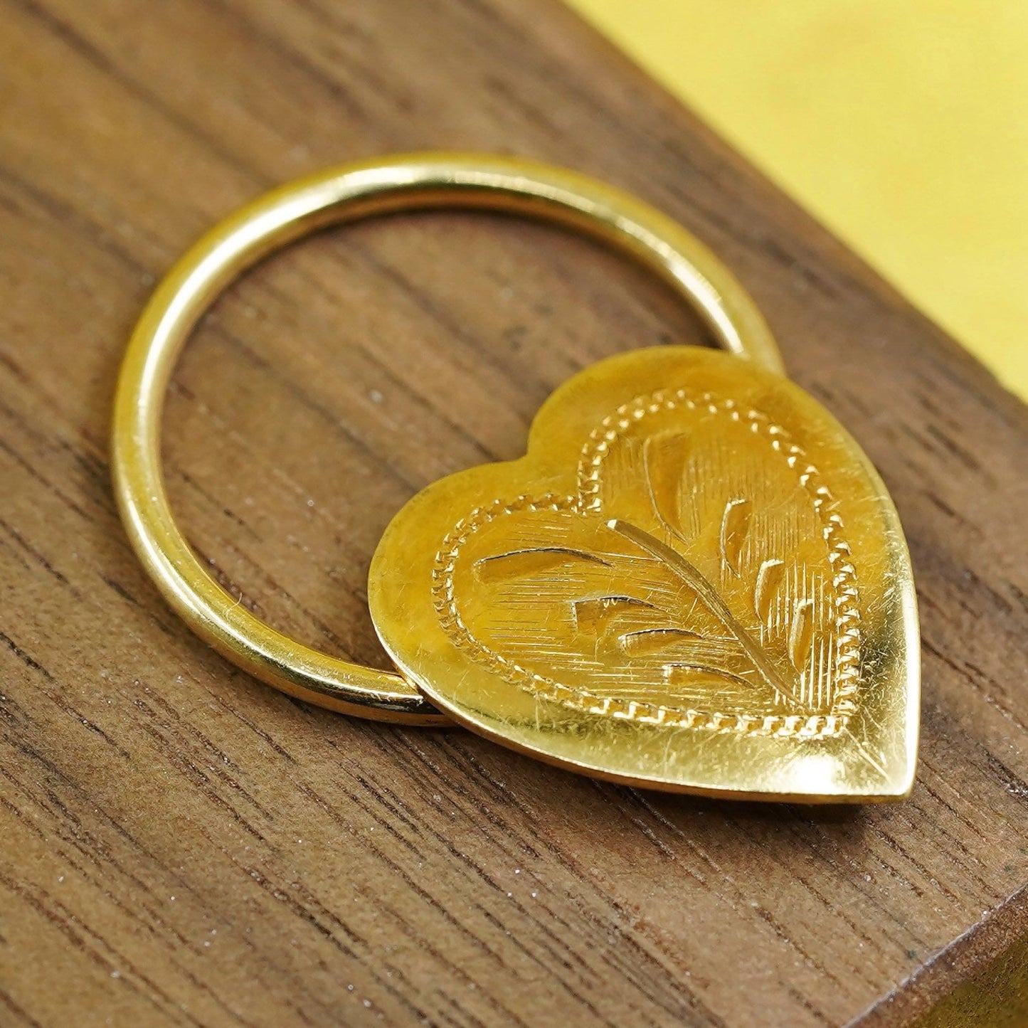 Size 6, vermeil gold over sterling silver handmade ring, heart 925 pendant
