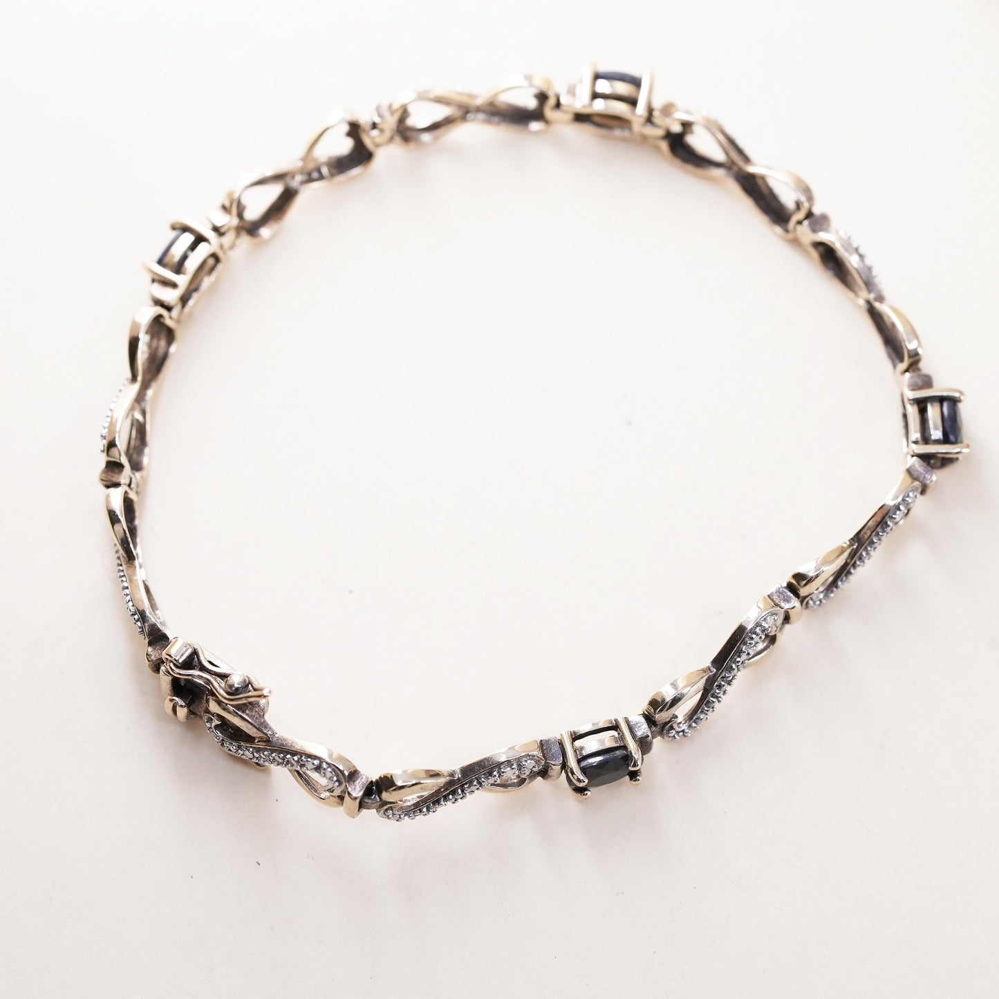 7.25”, vermeil gold sterling silver tennis bracelet, 925 oval sapphire diamond