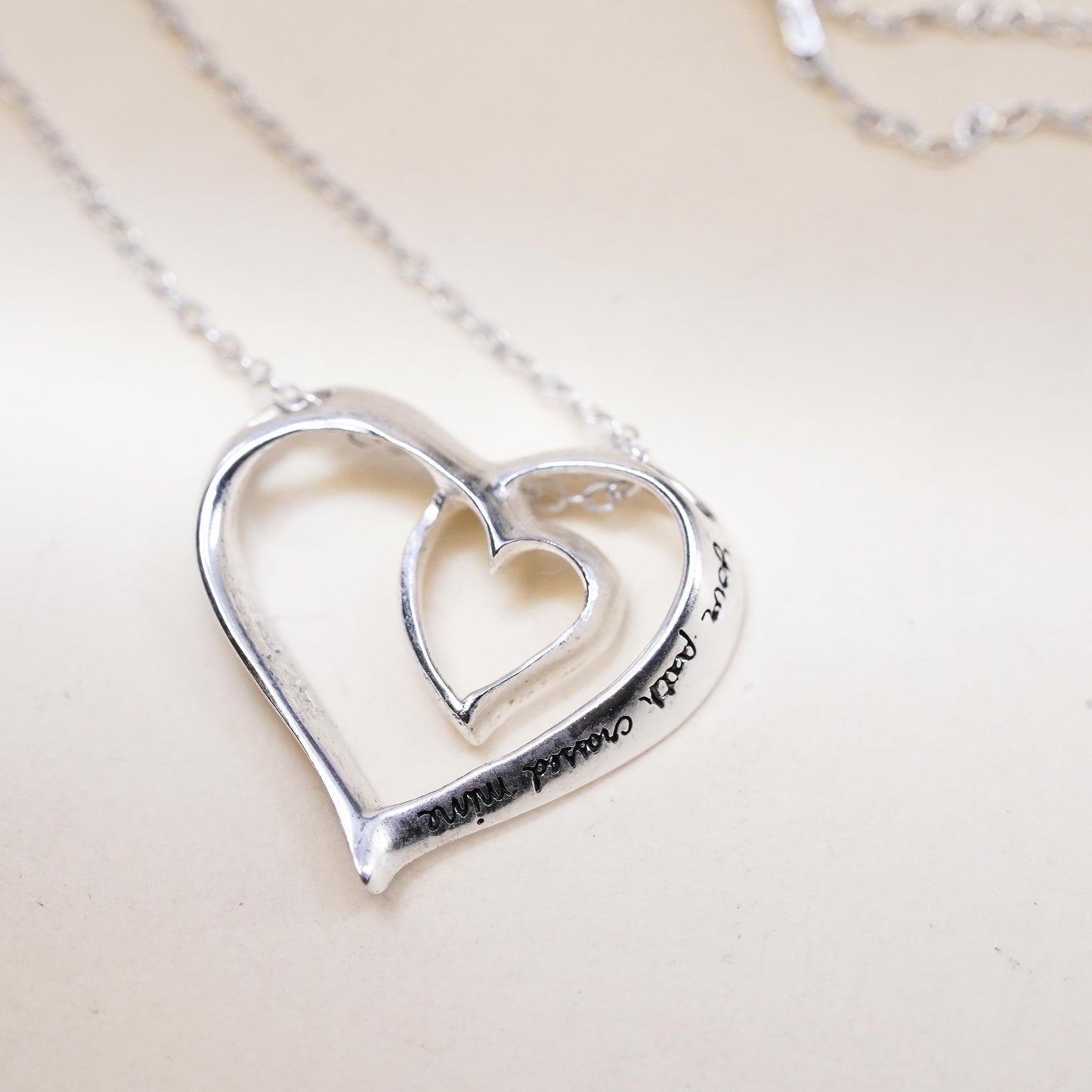 18", Sterling silver necklace, 925 heart pendant embossed I’m thankful your