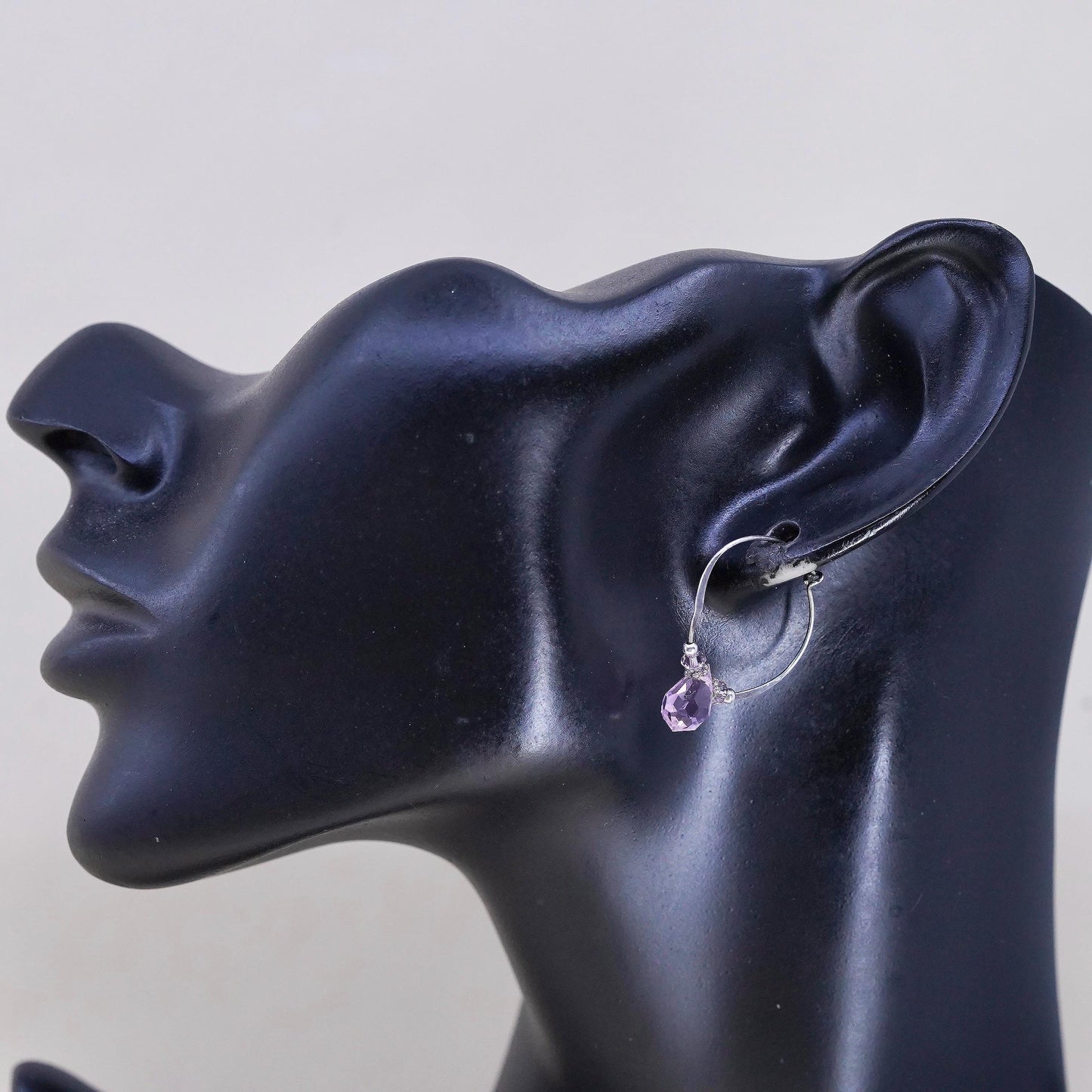 0.75", Vintage sterling 925 silver earrings, fashion hoops pink crystal beads