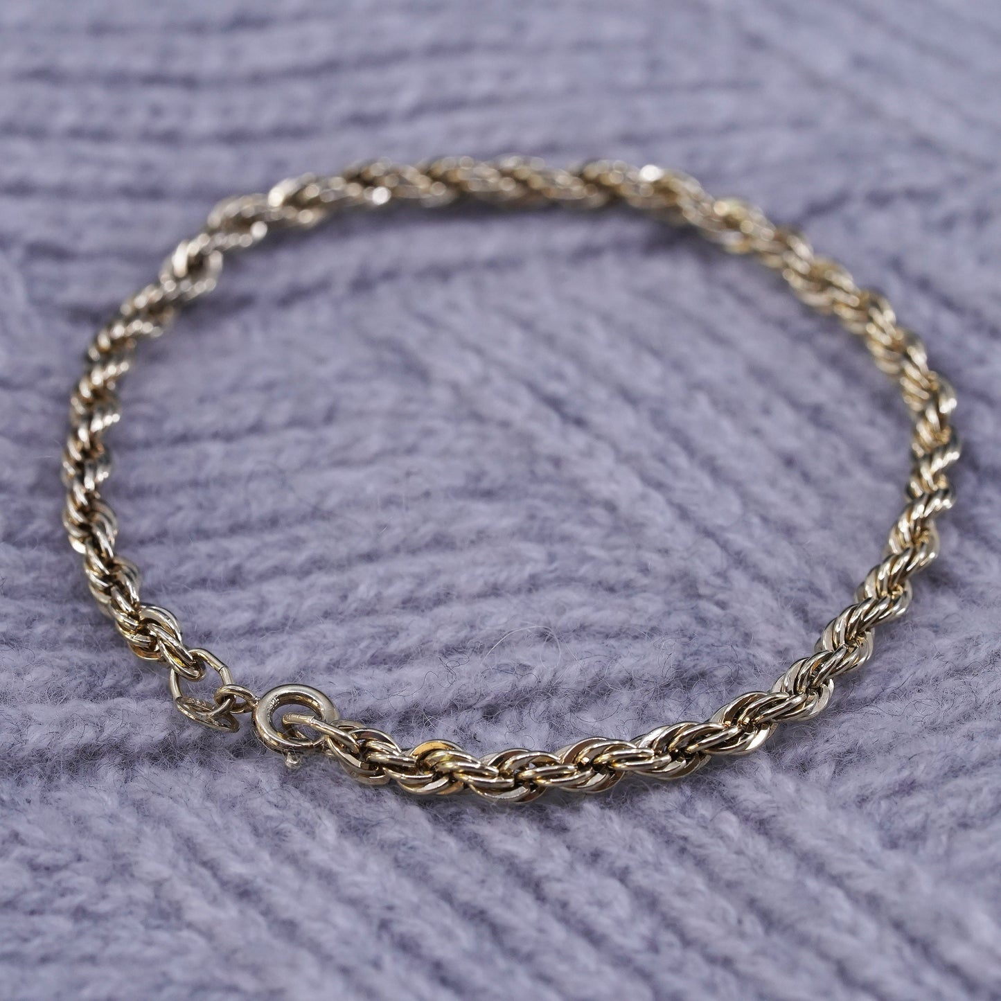 7.75" Danecraft gold over Sterling silver handmade bracelet, 925 rope chain