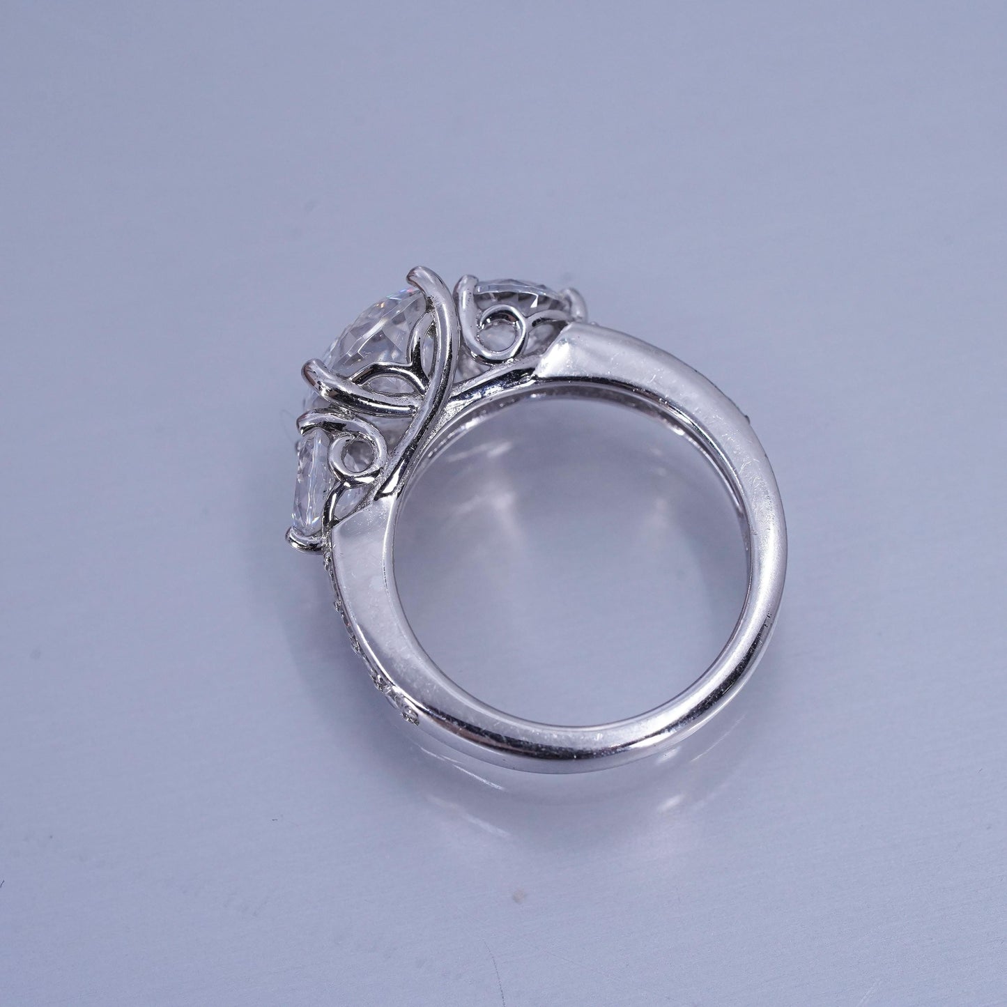 Size 4, vintage Sterling 925 silver statement engagement ring with cluster Cz
