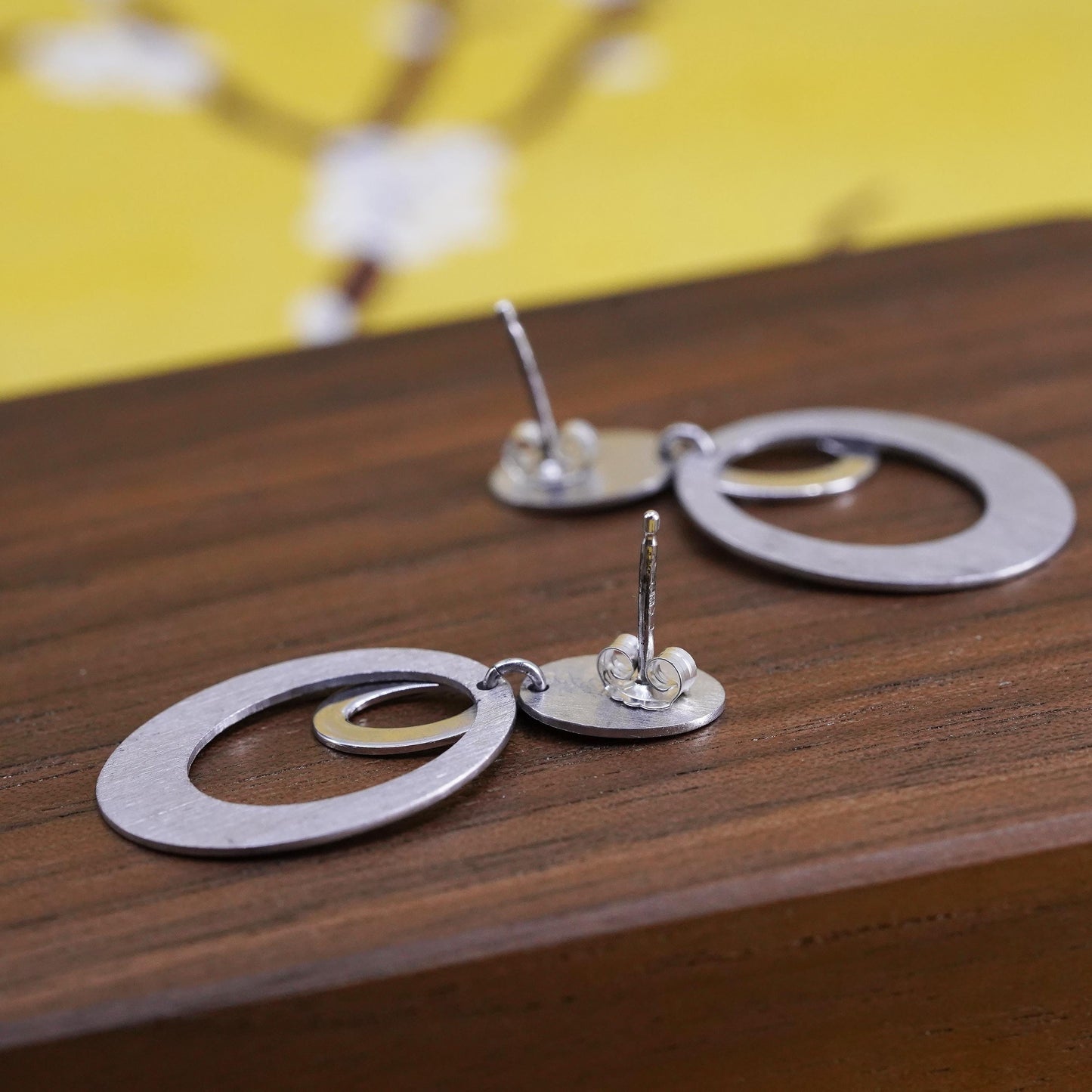Vintage Sterling silver handmade earrings, matte 925 multi circles dangle
