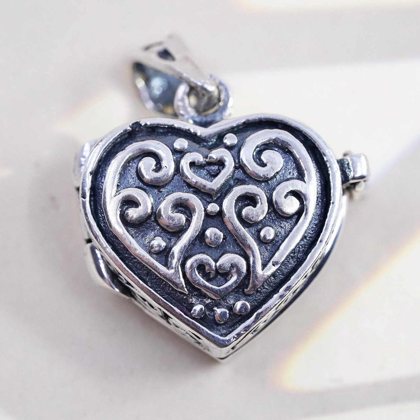 Sterling Silver Heart Locket Pendant, 925 Scroll Photo Locket, Romantic Charm