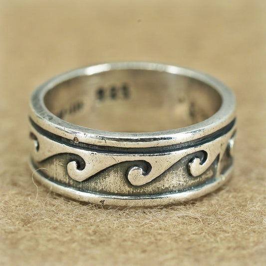 Size 7.25, VTG southwestern Mexican Sterling 925 silver ring, wavy wave band