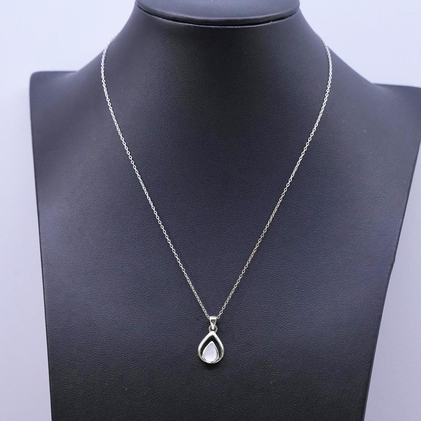 16”, sterling 925 silver Handmade necklace with white mother of pearl pendant