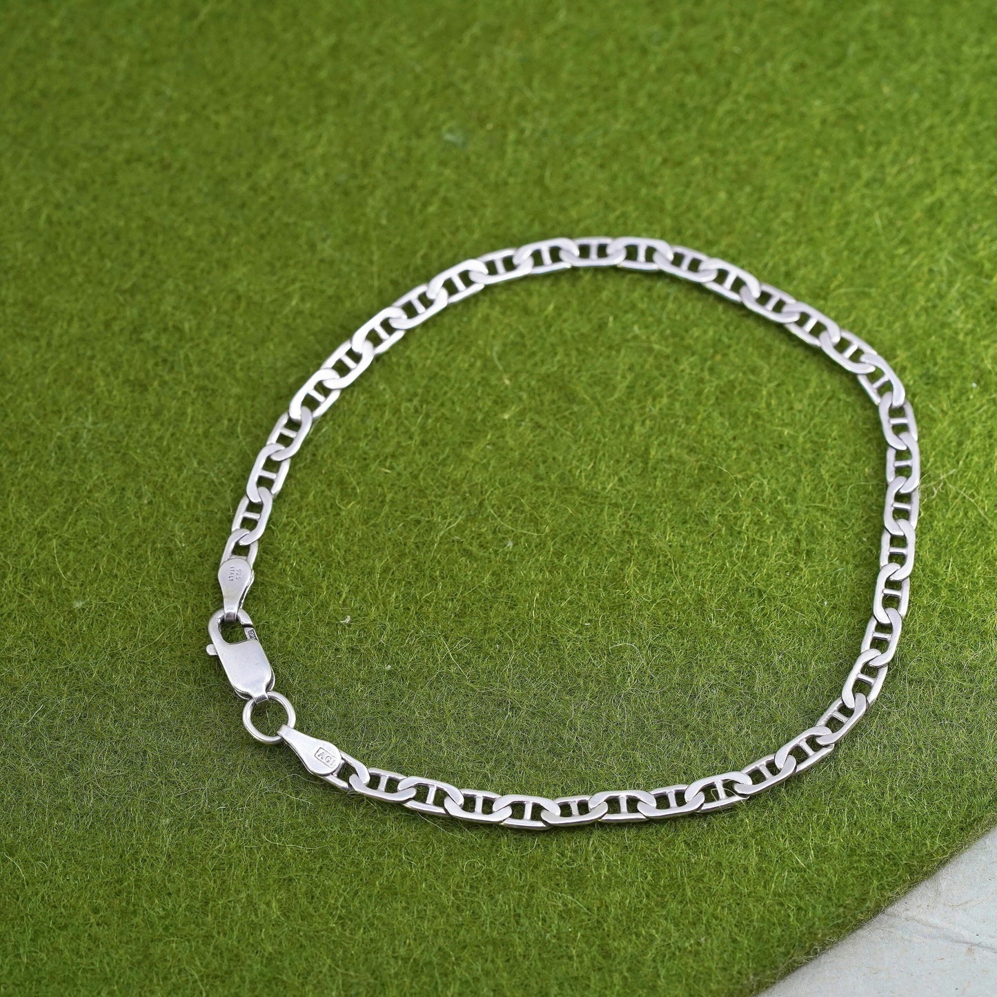 7" 3mm, Vintage sterling 925 silver bracelet, Italy anchor chain