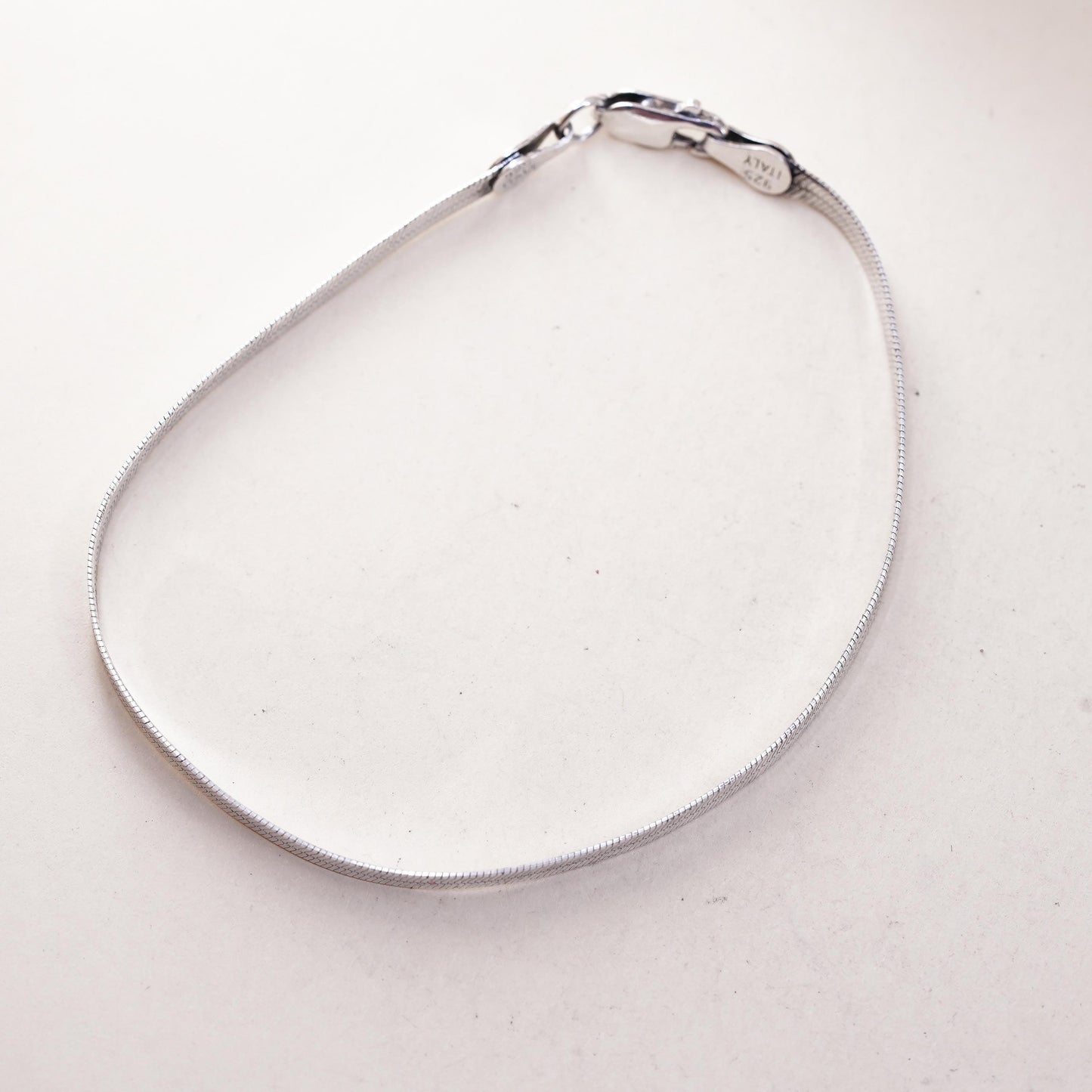 6.75" 3mm, Vintage Italian sterling silver herringbone bracelet, 925 chain