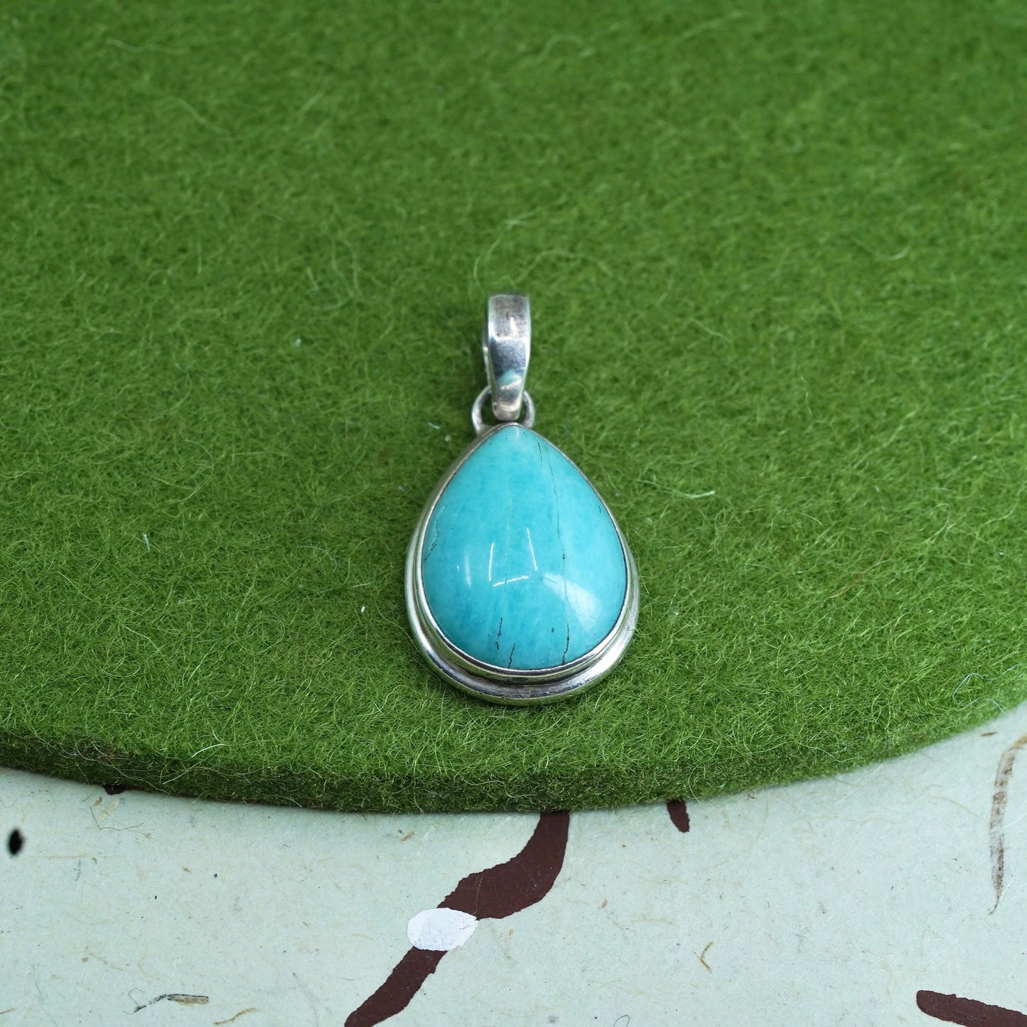 Native American Sterling silver handmade pendant, 925 teardrop turquoise