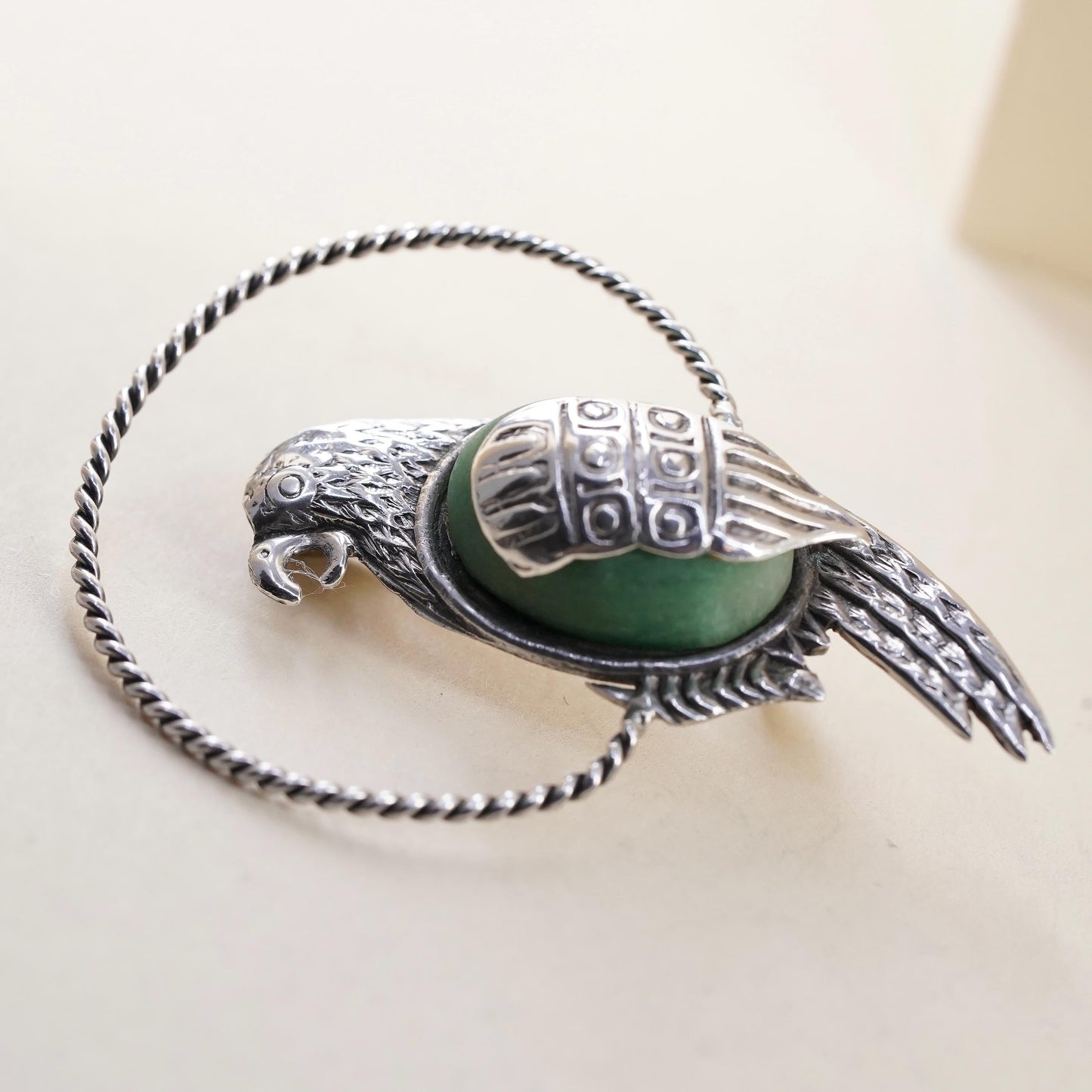 Vintage southwestern sterling silver brooch, 925 parrot bird pin with turquoise