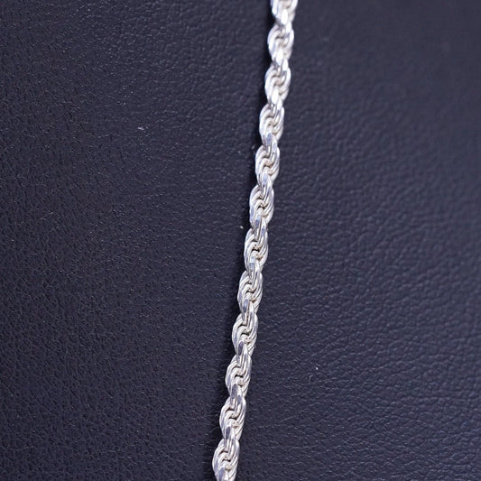 30”, 2mm, vintage Sterling silver handmade necklace, 925 rope chain
