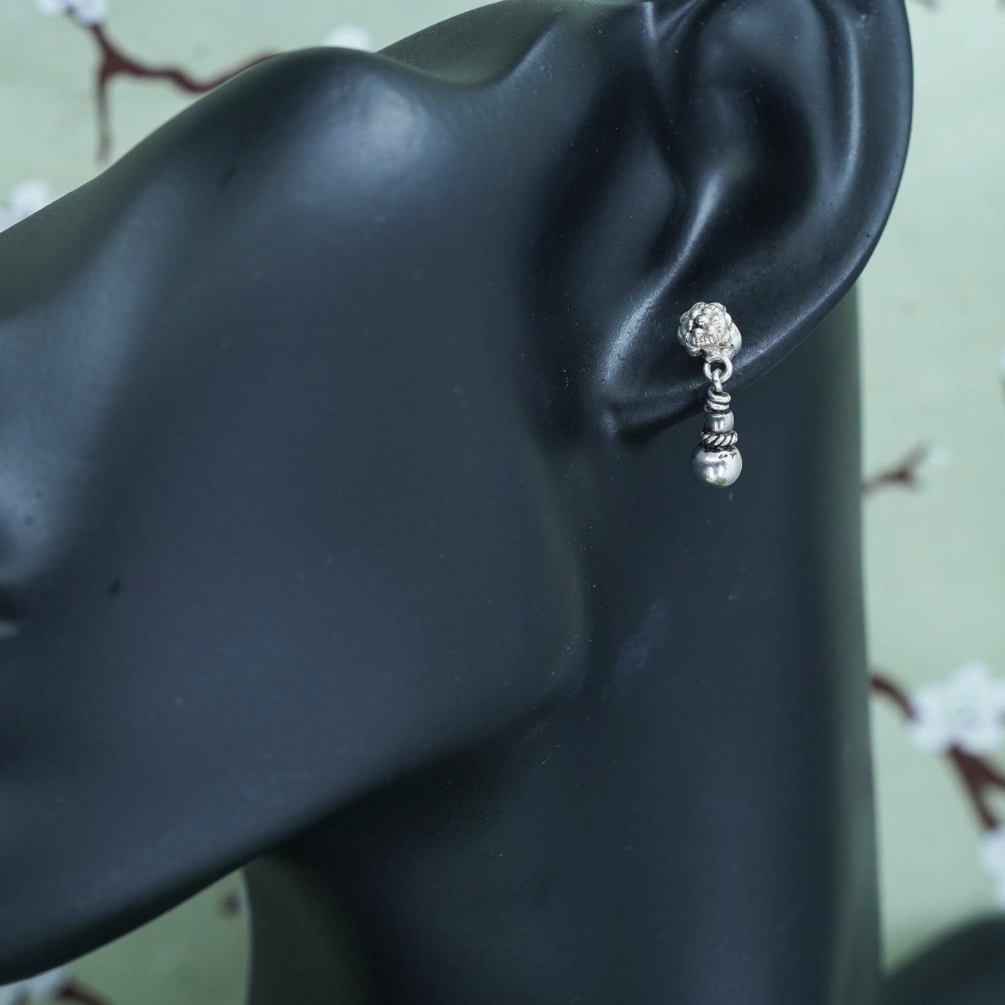 Vintage sterling silver handmade earrings, 925 beads dangles