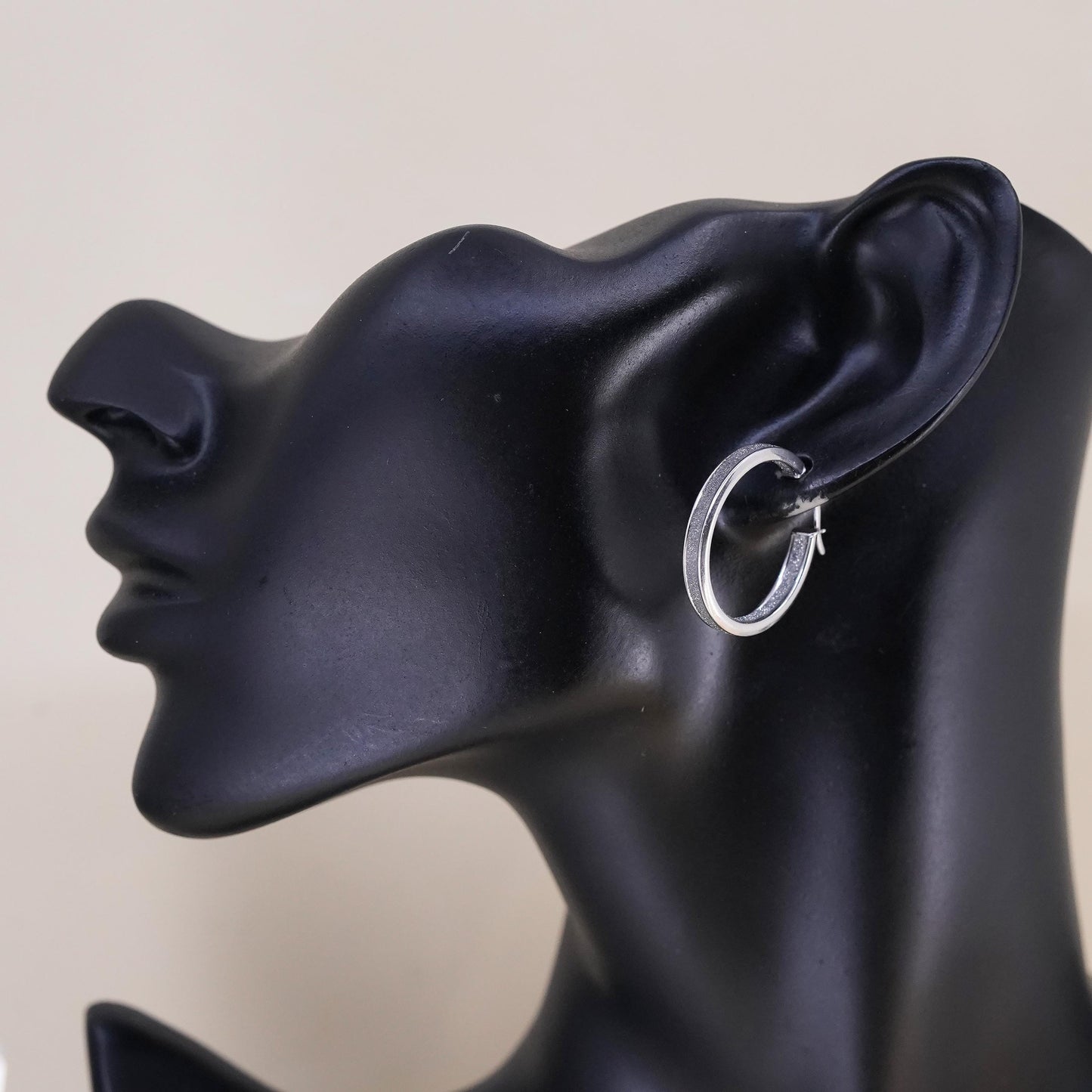 1", Vintage sterling silver loop earrings, 925 fashion glittering hoops