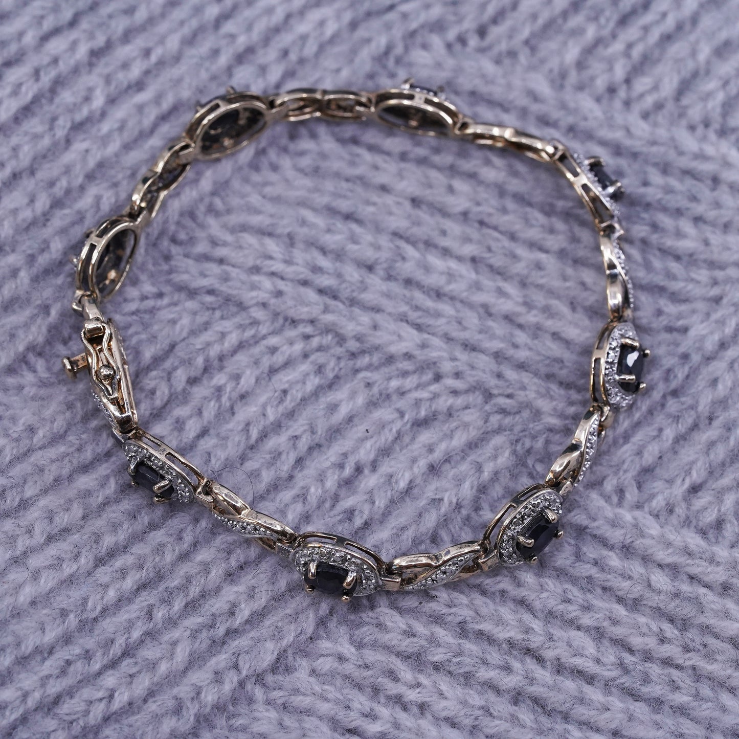 7”, vermeil gold over sterling 925 silver tennis bracelet with sapphire diamond
