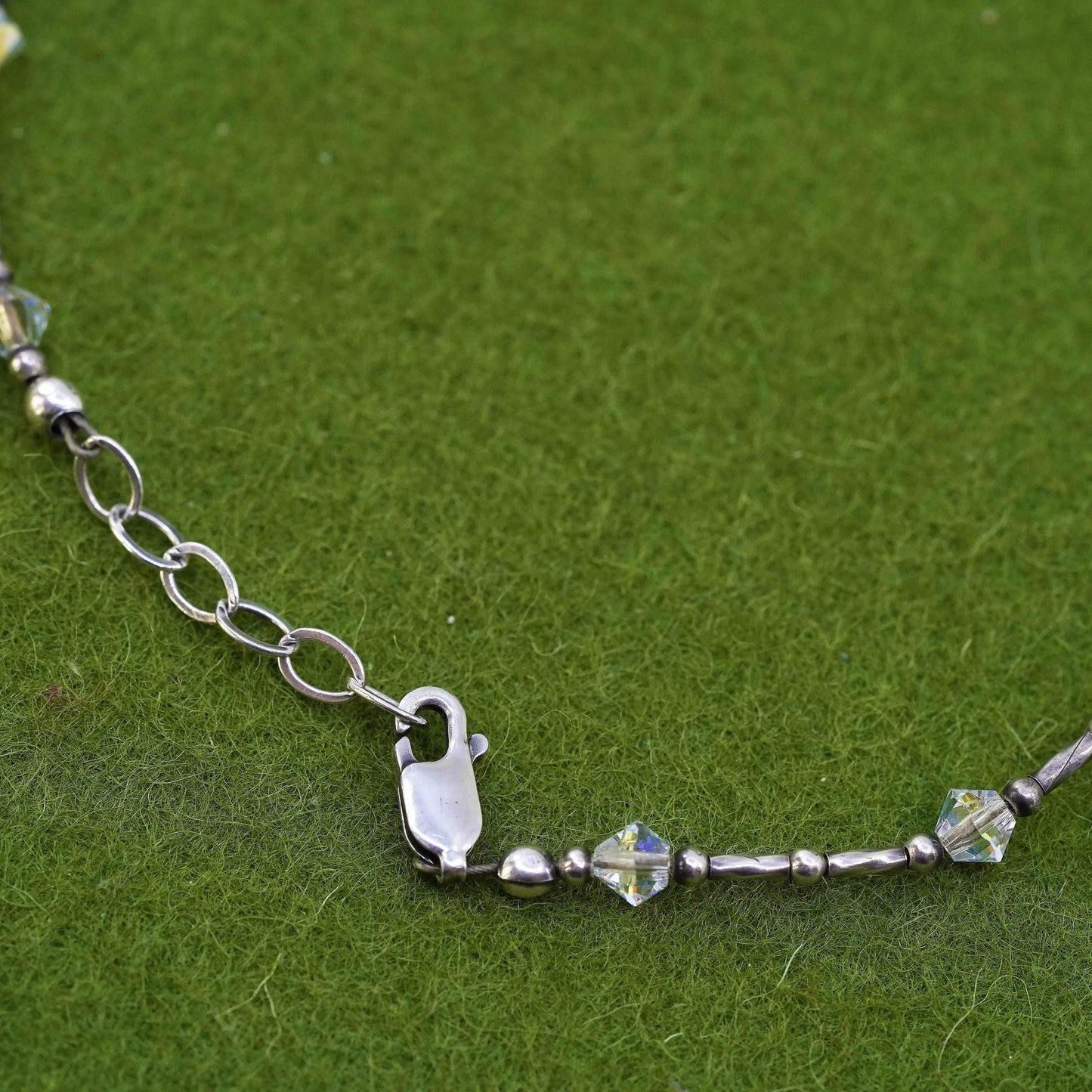 9", Vintage Handmade sterling silver anklet, 925 bar chain with crystal beads