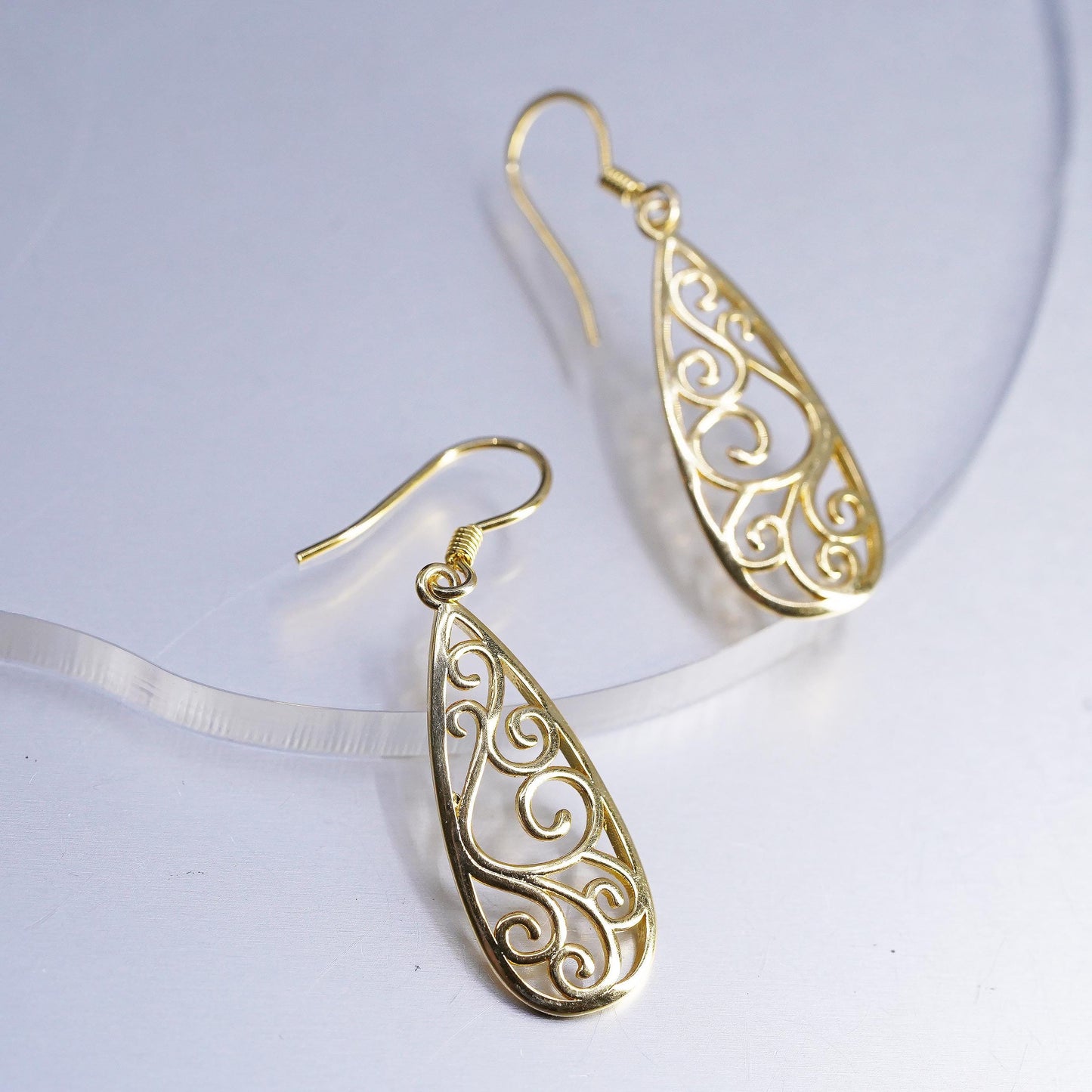 VTG vermeil gold over Sterling 925 silver handmade filigree teardrop earrings