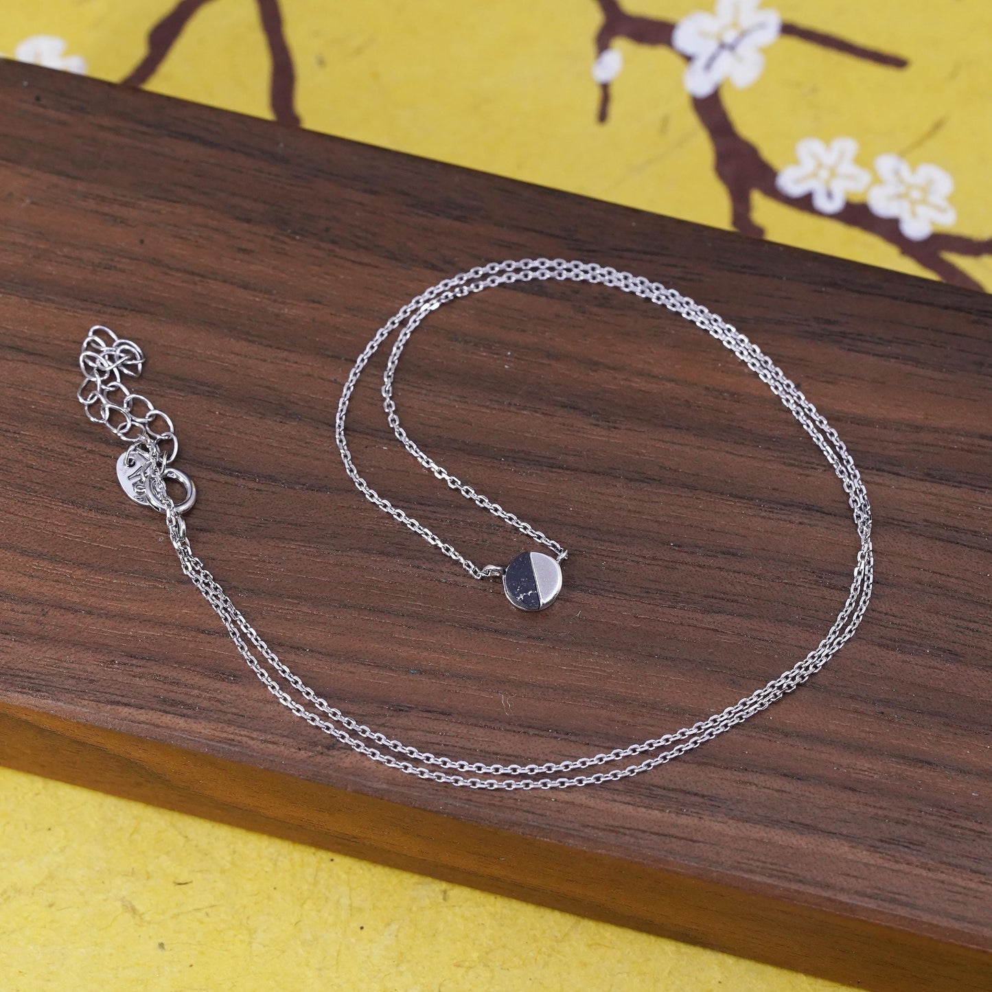 16+2" 1mm, vintage sterling 925 Silver circle chain necklace circle pendant