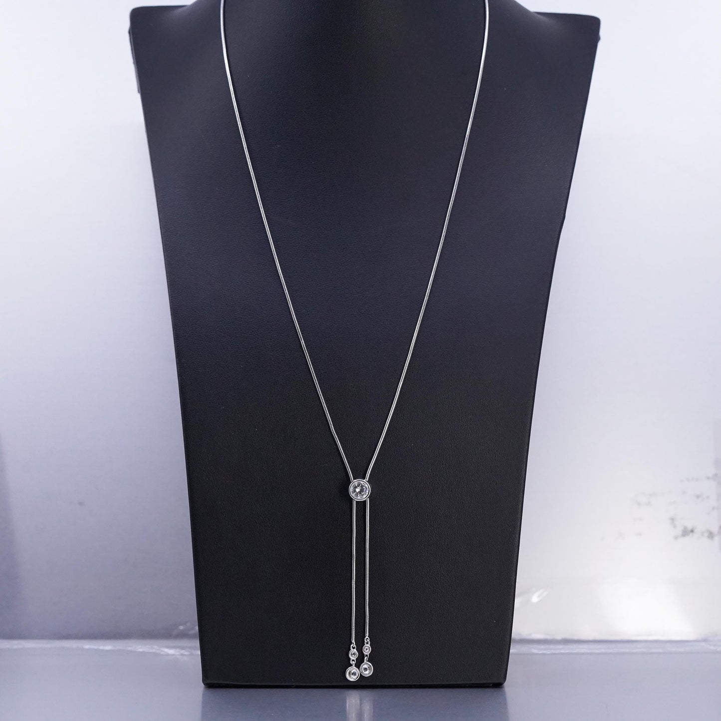 size adjustable up to 24", Sterling 925 silver snake chain necklace cz pendant
