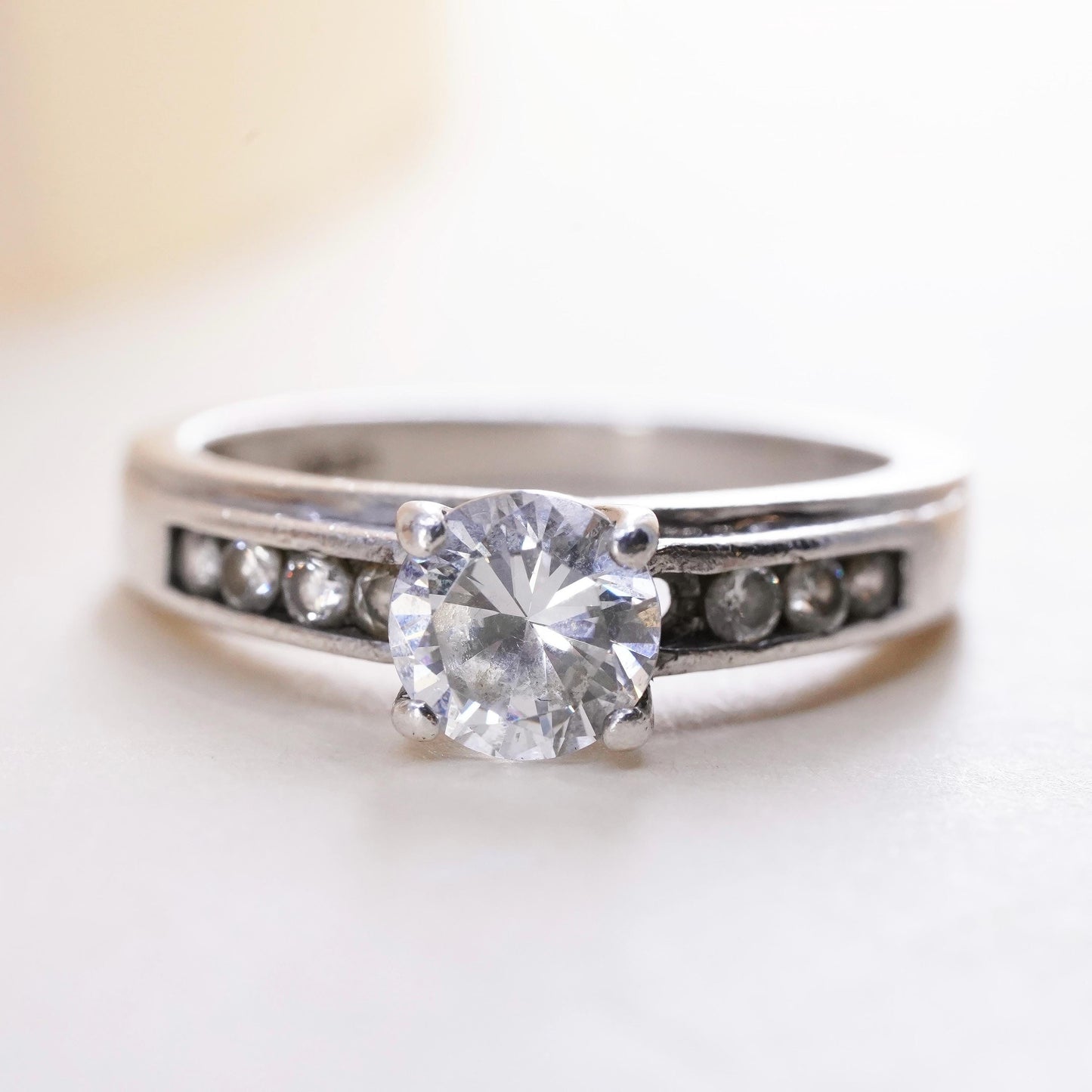 Size 6.5, 925 Sterling silver ring with Marquise cut crystal CZ cluster ring