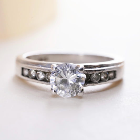 Size 6.5, 925 Sterling silver ring with Marquise cut crystal CZ cluster ring
