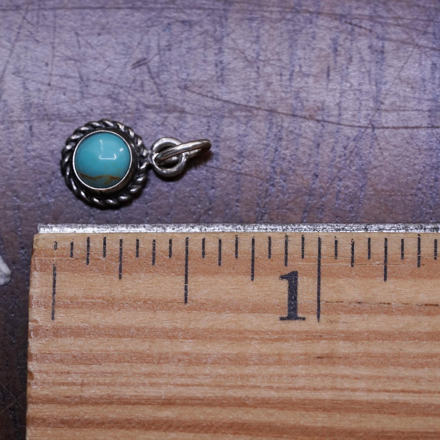 Southwestern sterling 925 silver handmade turquoise charm pendant with cable