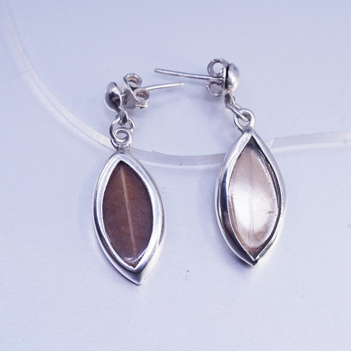 Vintage Sterling 925 silver handmade yellow leaf resin earrings