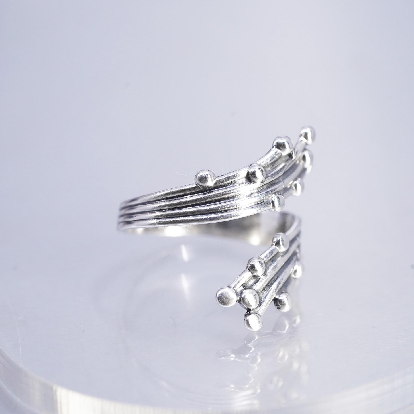 Size adjustable, Beau southwestern Sterling 925 silver ring, beaded wrap band