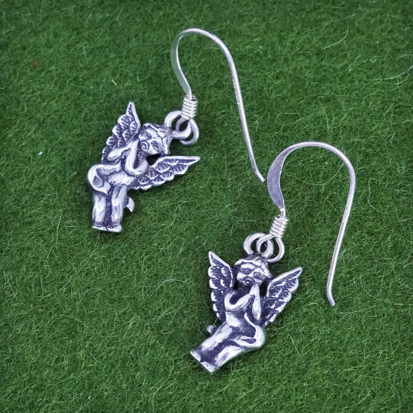 Vintage Sterling silver handmade earrings, 925 angel dangles