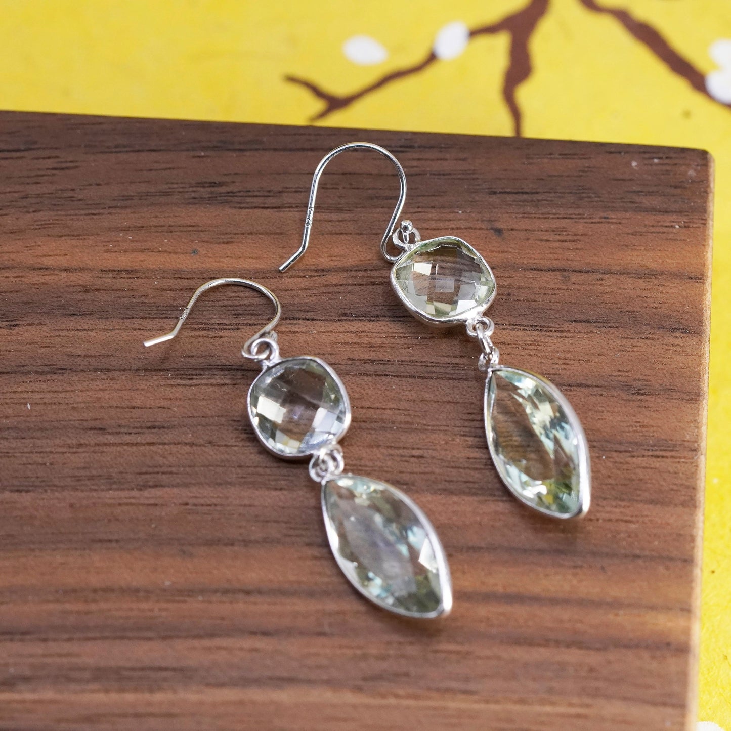 Vintage Sterling silver 925 handmade earrings with checker cut crystal