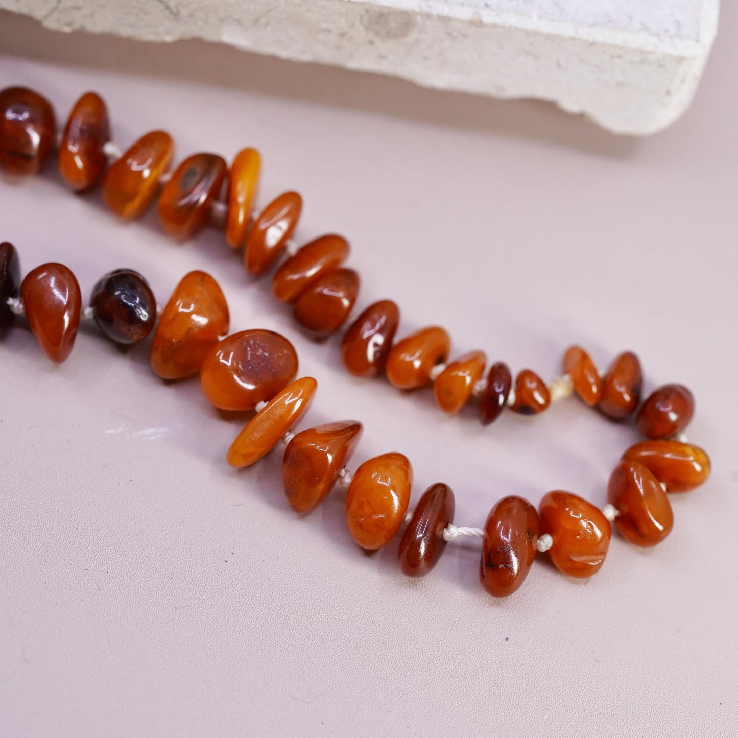26", vintage southwestern amber heishi handmade necklace