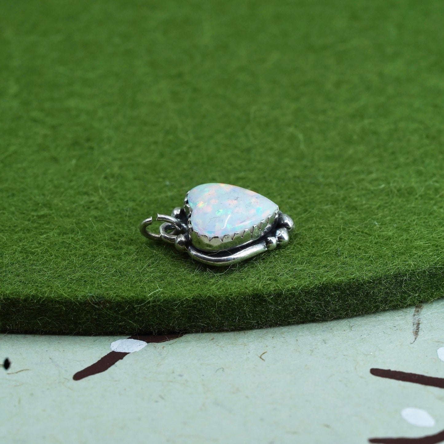 Vintage sterling silver handmade pendant, Mexico 925 heart with opal