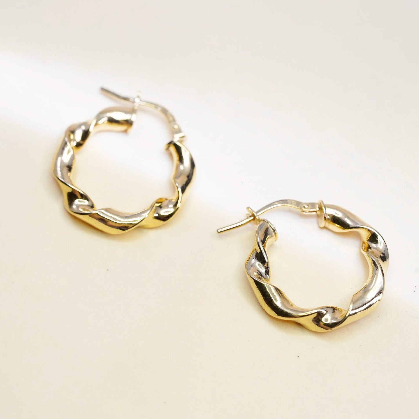 0.75", VTG Dyadema yellow gold over sterling silver earrings, twisted hoops