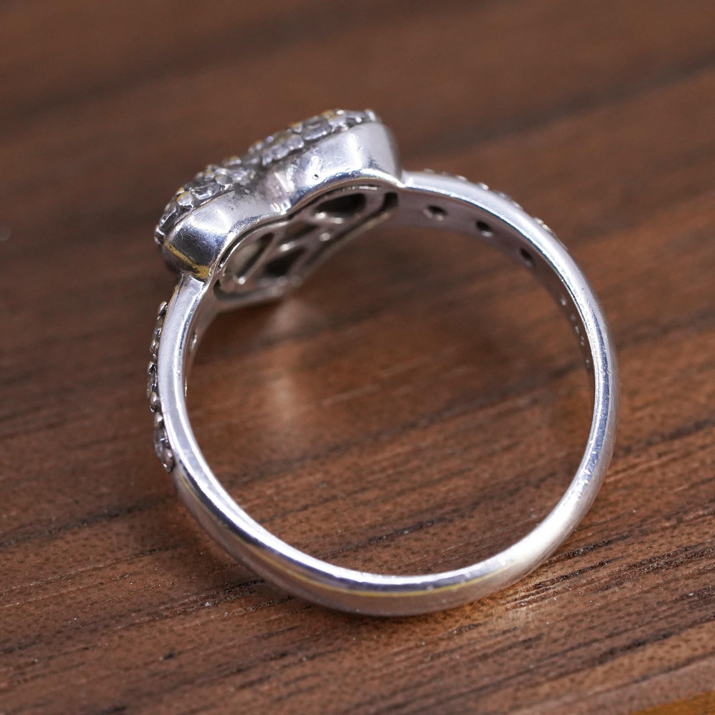 Size 6.5, vintage Sterling 925 silver heart ring with cluster cz