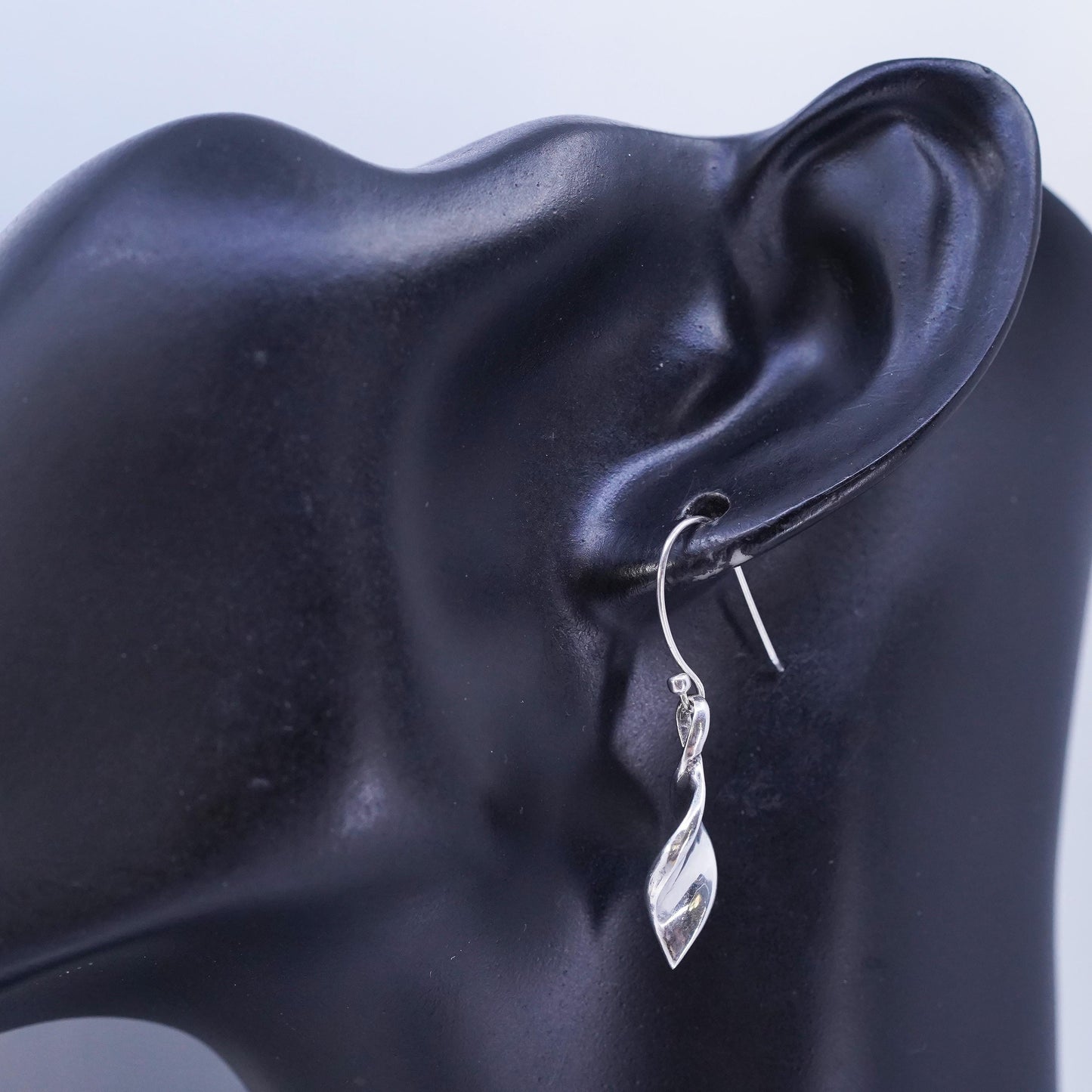 Vintage Sterling 925 silver handmade twisted leaf earrings