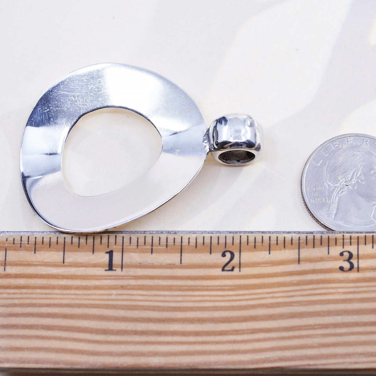 Vintage sterling silver handmade pendant, huge 925 bold circle