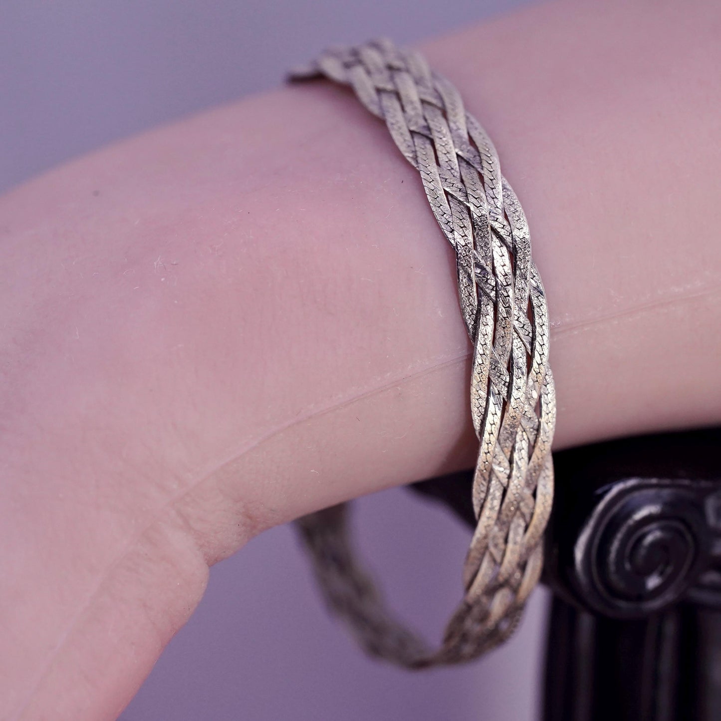 7.5", gold plated Sterling silver bracelet, 925 woven braided herringbone chain