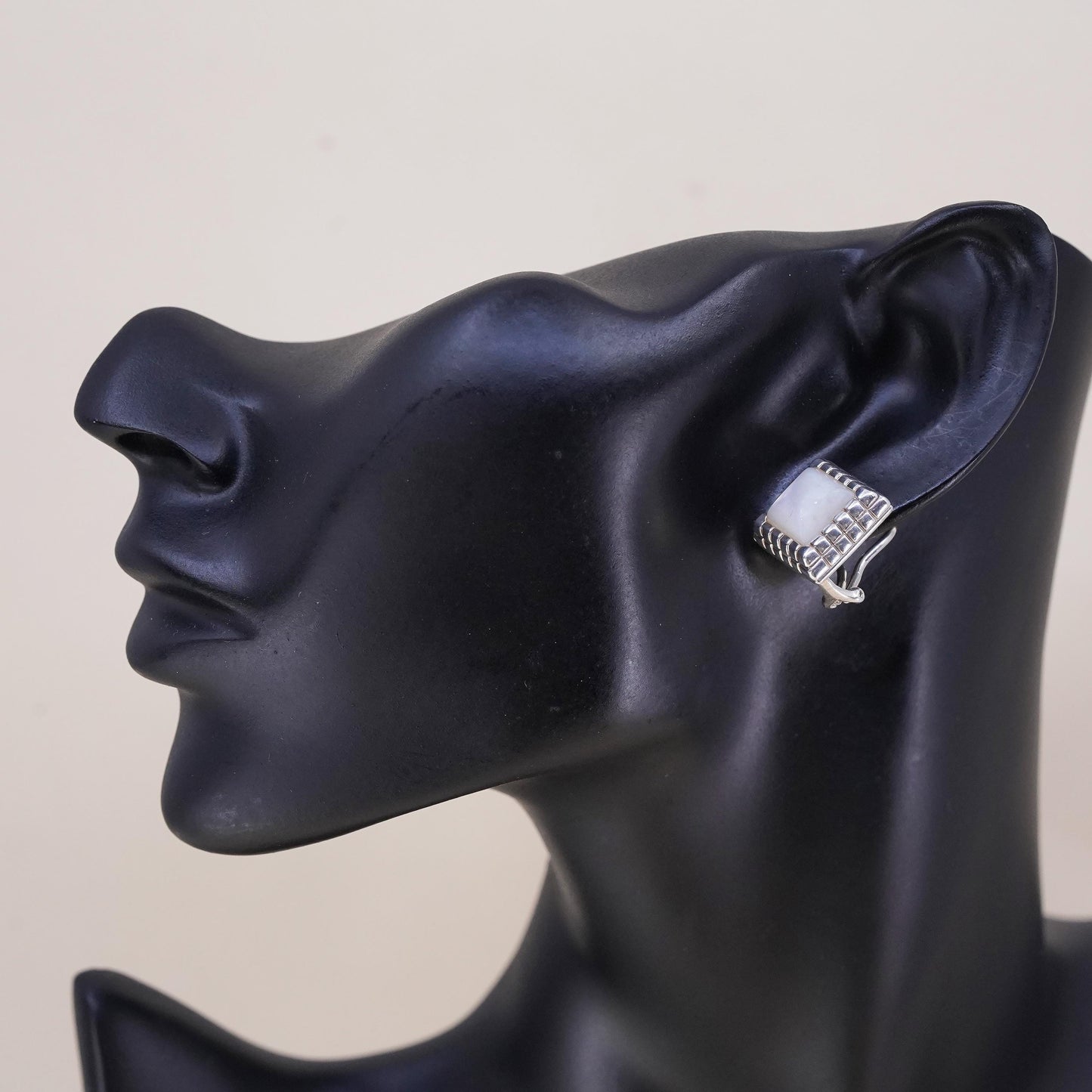 Vintage sterling 925 silver handmade single earring with square mother of pearl