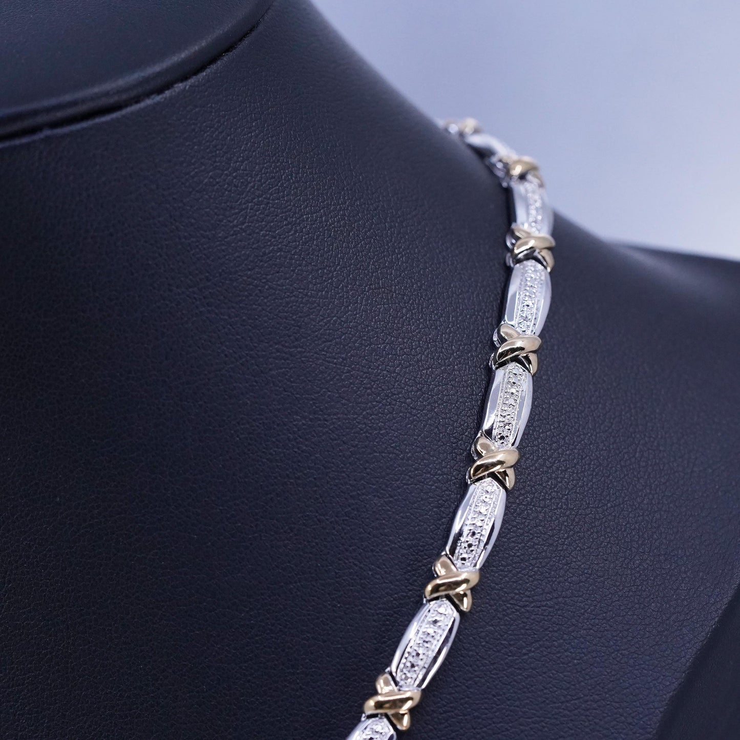 18”, two tone vermeil gold over Sterling 925 silver tennis necklace diamond