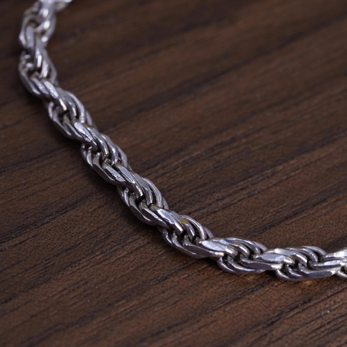 7" 3mm, vintage Sterling silver diamond cut rope bracelet, Italy 925 chain