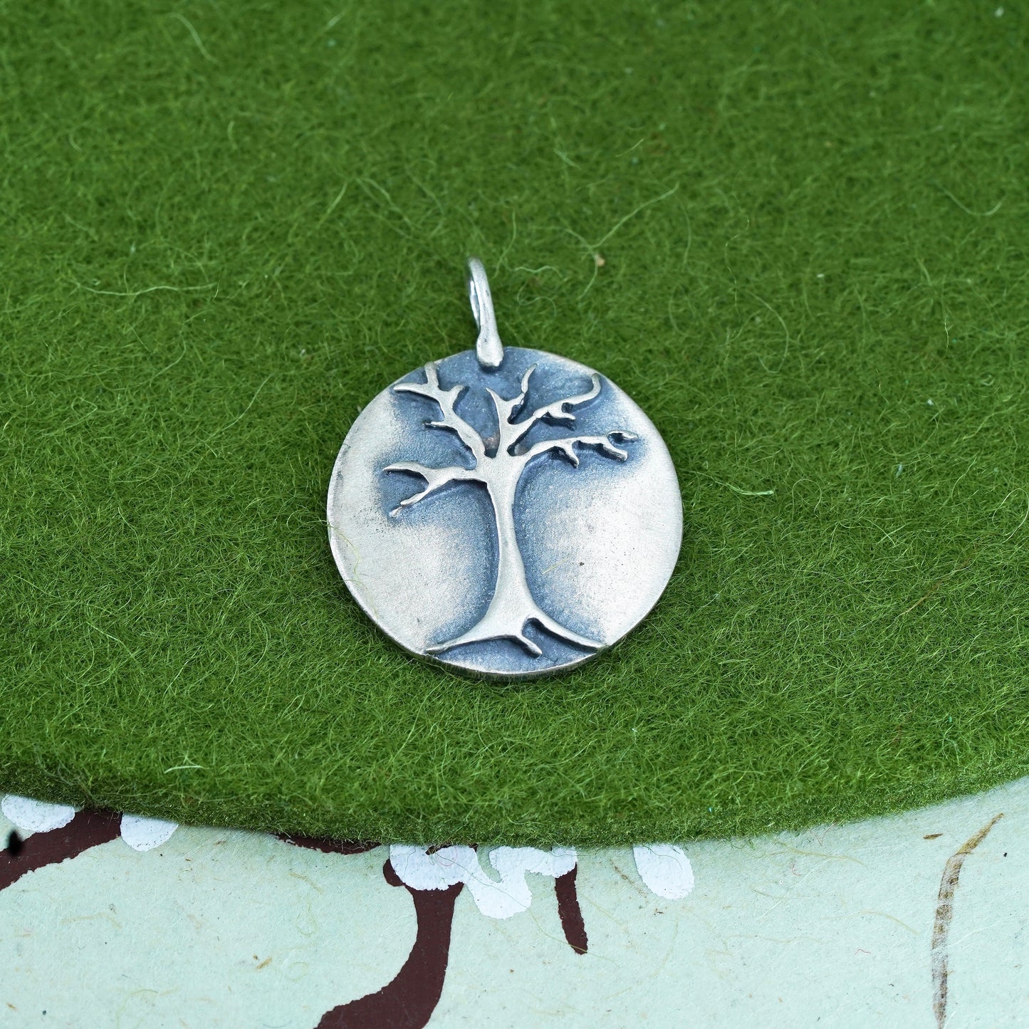 sterling silver handmade pendant, 925 family tree tag charm “remember