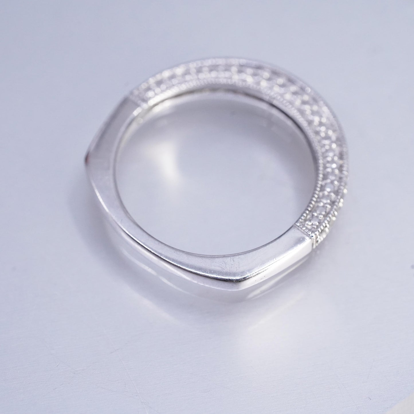 Size 7, vintage southwestern Sterling 925 silver wedding ring, cluster Cz band