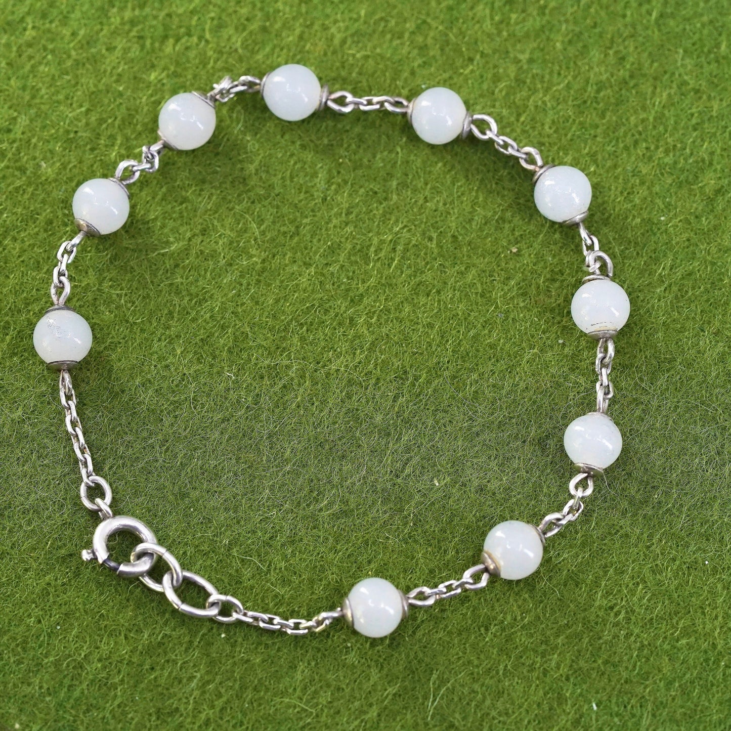 7.25”, vintage sterling 925 silver handmade bracelet with crystal beads