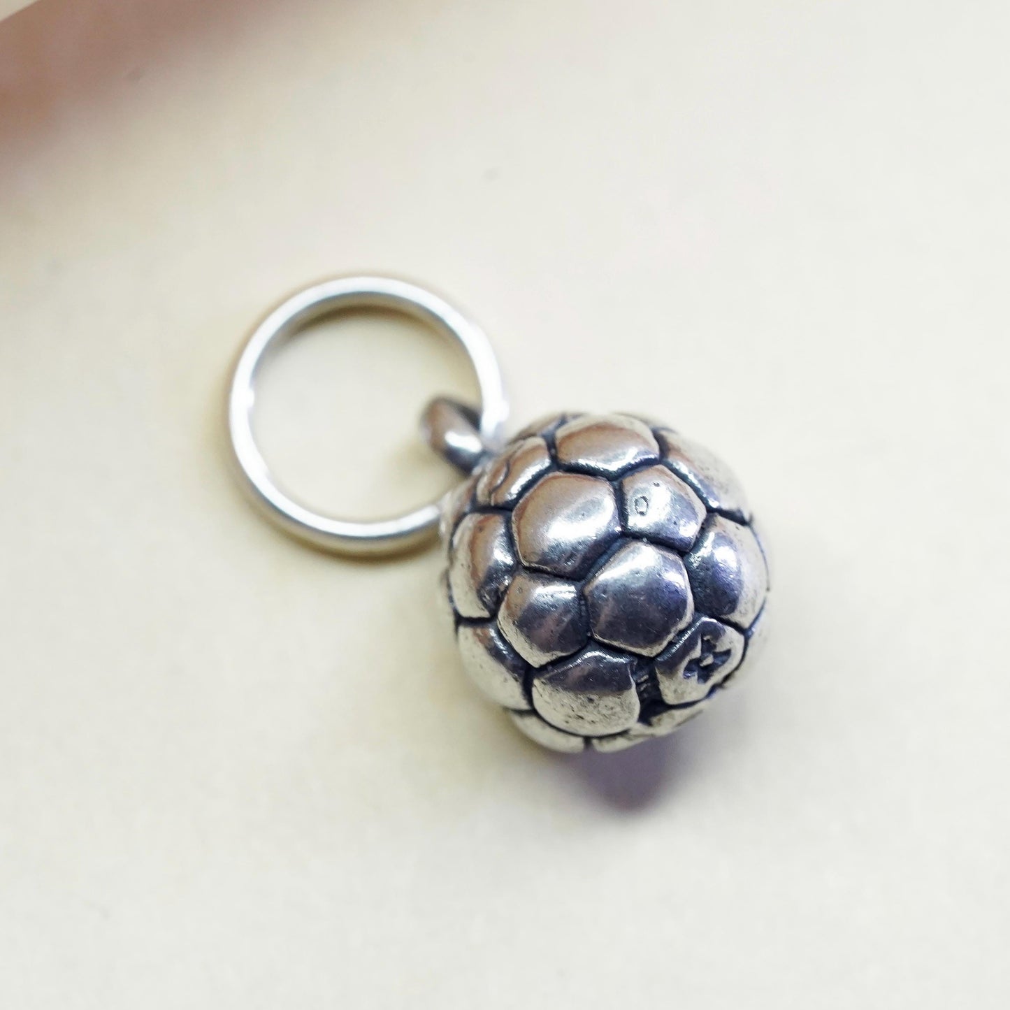 Vintage sterling silver charm, 925 silver 3D football charm, soccer ball